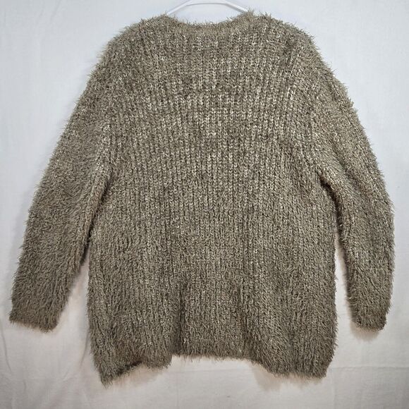 Kensie Beige Long Open Front Cardigan Eyelash Soft Fuzzy Sweater Size L Womens - Picture 6 of 11